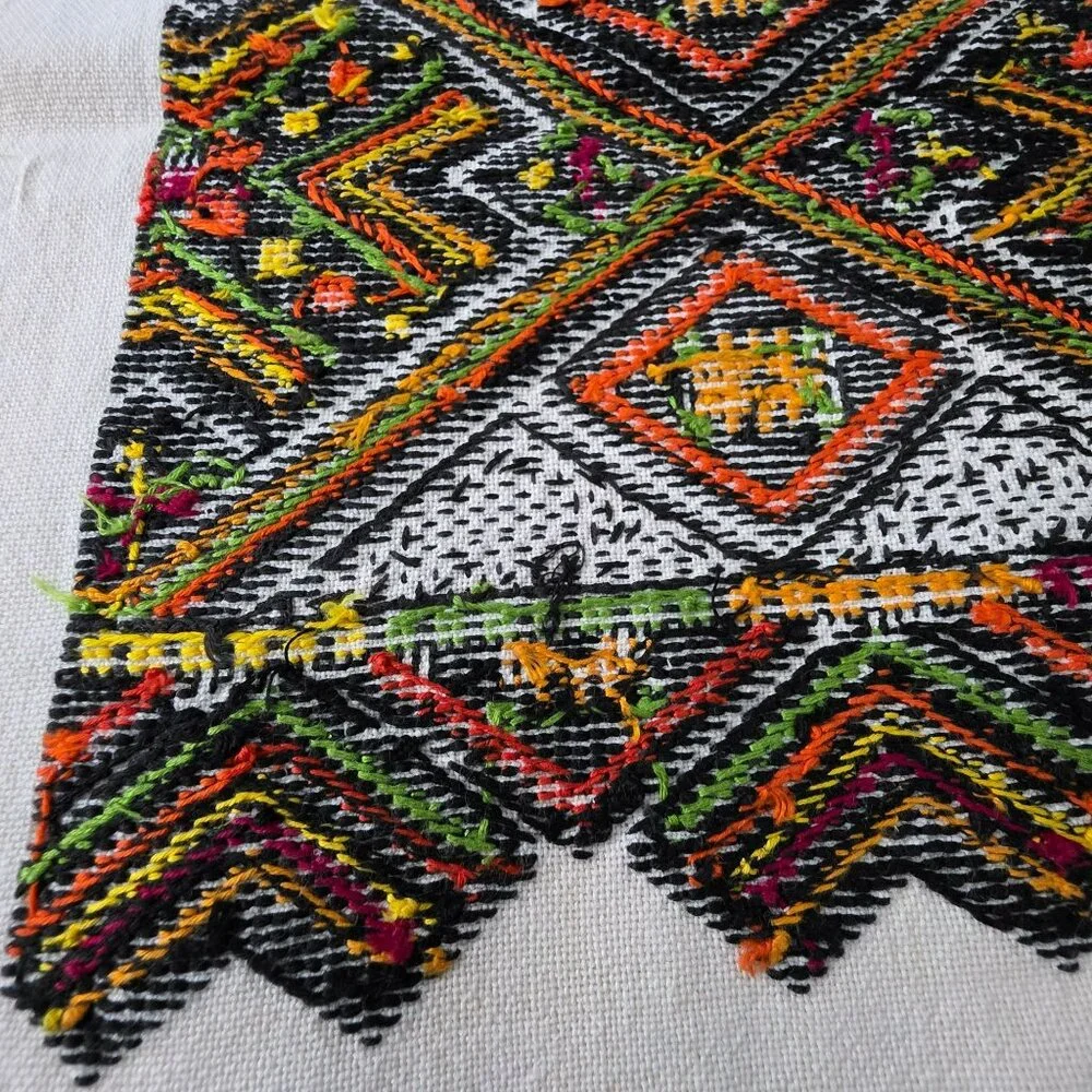 Handwoven Ukrainian Rushnyk Tapestry Embroidered Cotton Wedding Geometric Fringe